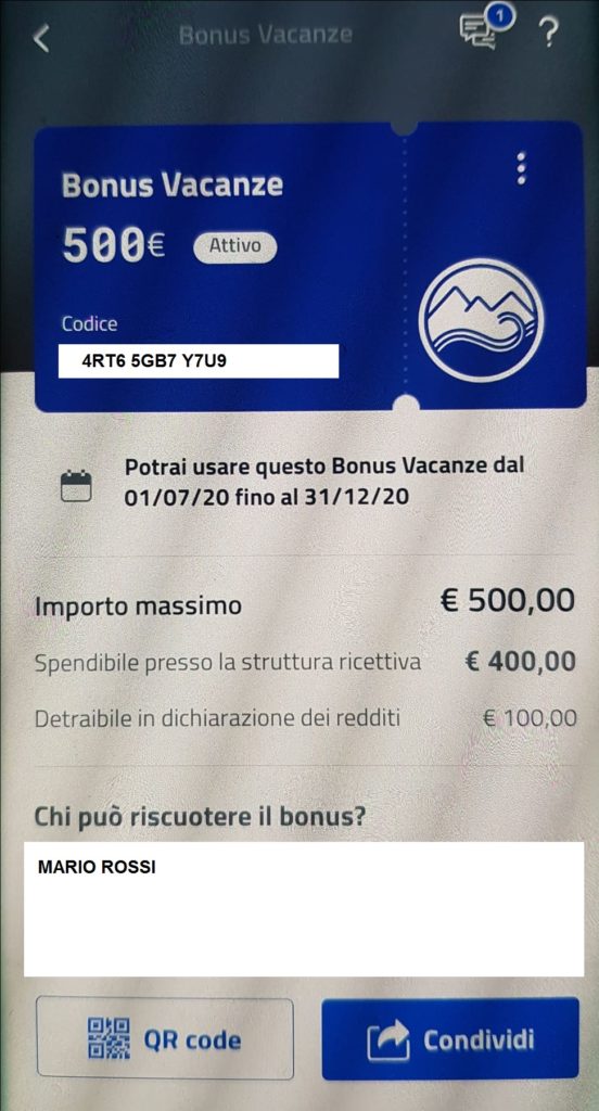 Attivazione del bonus vacanze